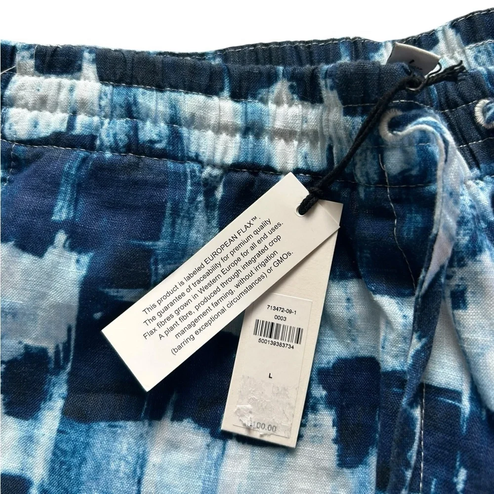 Banana Republic 100% LINEN WIDE LEG ANKLE PANT NWT Blue Shibori size L Coastal